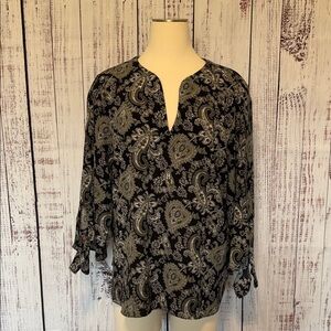 Michael‎ Kors Black & Olive Green Paisley Blouse
